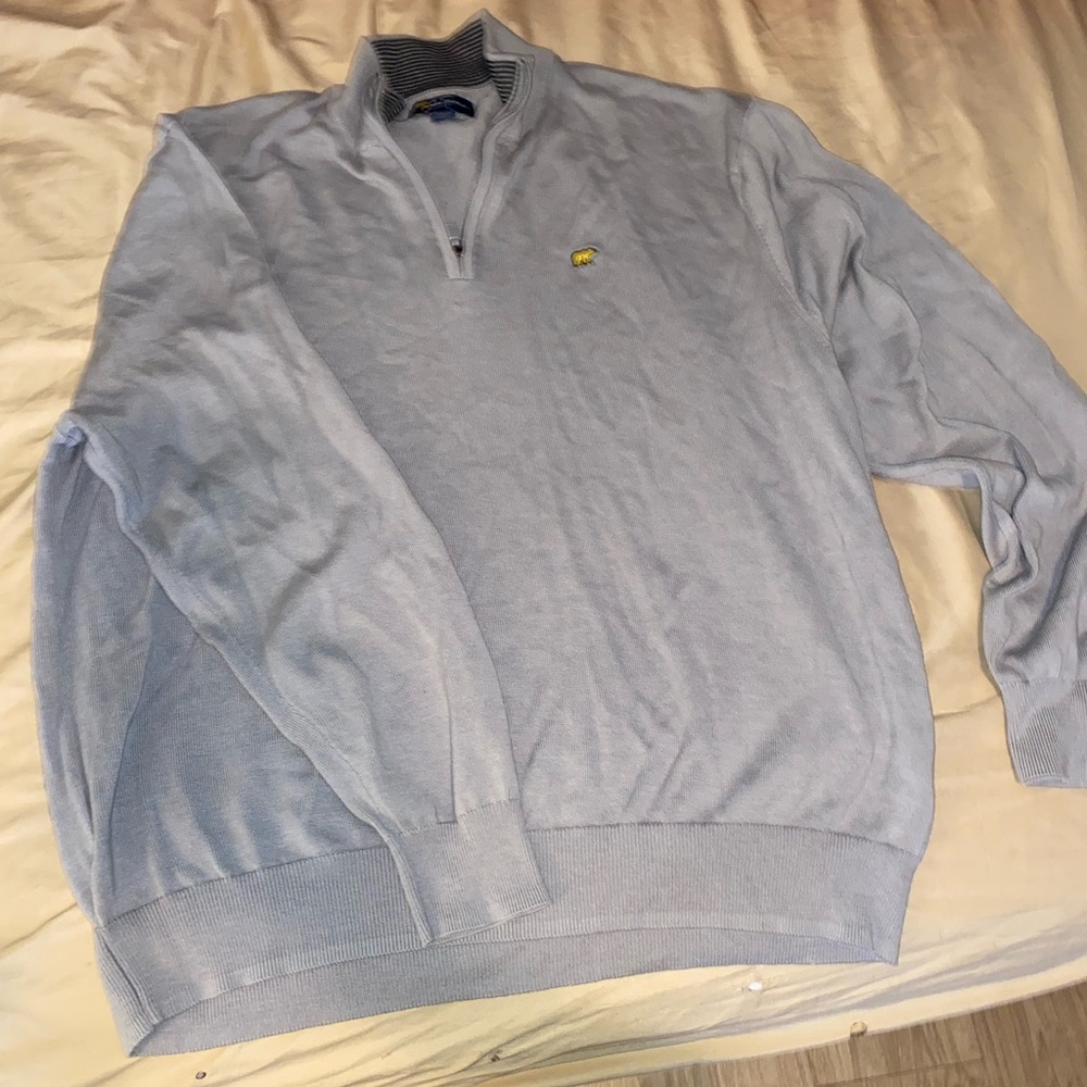 Blue Zip Up Sweater with Soft Knit and Classic Style